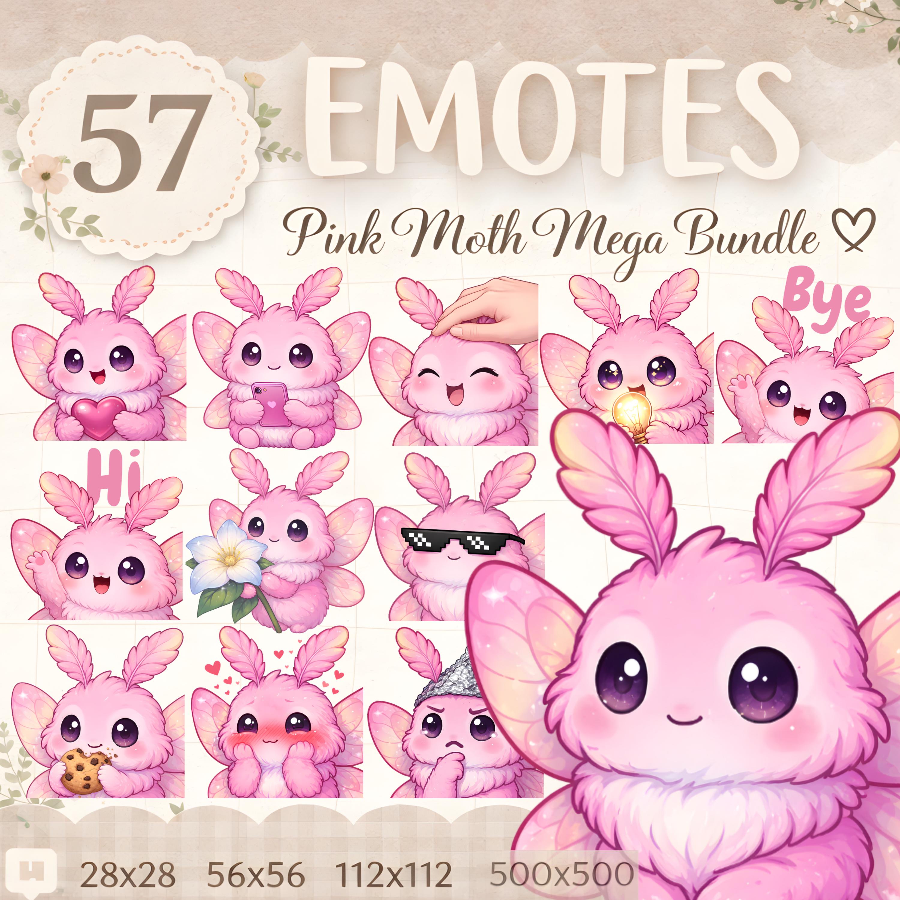 Moth Emotes 57 Kawaii Pink Moth Emotes Mega Bundle, Cottagecore Emotes, Moth Emotes ...