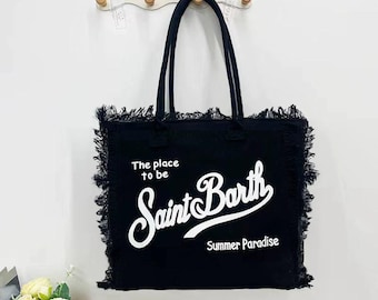 Saint Barth Fringe Canvas Tote Bag, Large Summer Beach & Daily Shoulder Bag
