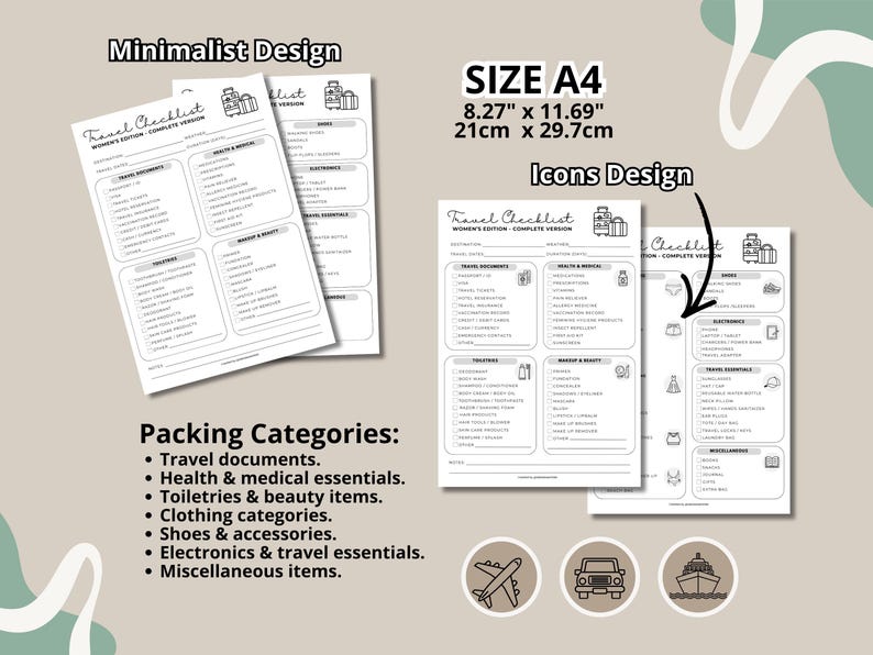 Women's Travel Checklist, Printable Fillable Packing List PDF (long ...