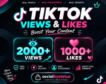 TikTok 2000 visualizzazioni 1000 Mi piace Marketing sui social media Promozione video Servizio di marketing digitale socialbystatus