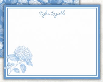 Hydrangea Personal Note Card, Blue and White Floral Stationery Set, Thank You Gift