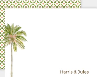 Personalized Palm Tree Notecard, Tropical Stationery Set, Watercolor Coastal Design