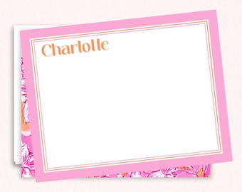 Personalized Lily Stationery Set: Pink Floral Notecards with Custom Name