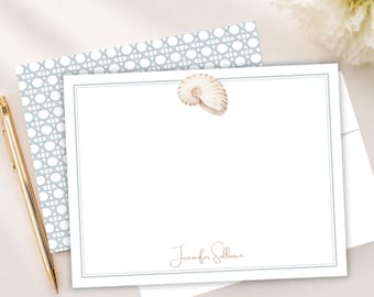 Nautilus Shell Notecard: Personalized Coastal Stationery, Nantucket Beach Lover Gift