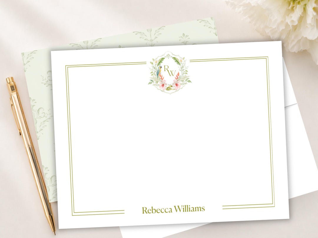 Personalized Name Notecards, Custom Flat Stationery Set, Palm Beach ...