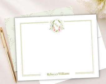 Personalized Name Notecards, Custom Flat Stationery Set, Palm Beach Style Note Cards, Coastal Preppy Thank You Cards