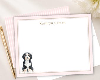 Personalized Girl Bernadoodle Stationery Set, Custom Dog Stationery, Kids Stationery, Thank You Notecards Cards
