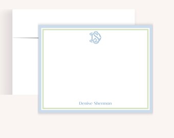 Personalized Monogram Note Cards, Hydrangea Floral Stationery Set