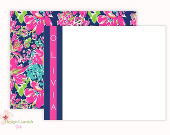 Personalized Floral Notecard Set: Preppy Stationery, Luxury Paper, Bright Colors