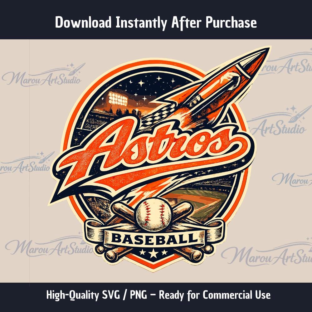Astros SVG PNG | Vintage Rocket Baseball Badge | Astros Retro Graphic ...