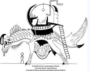 Desert Dragon Art Print, Fantasy Creature Sketch, Kids Room Decor (Digital Download)