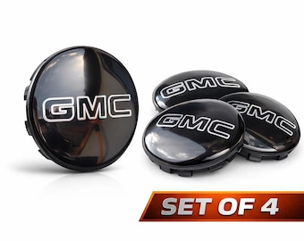 Black GMC Wheel Center Caps 83mm | Glossy Hub Caps Set | Replacement Rim Cover | Truck Accessories