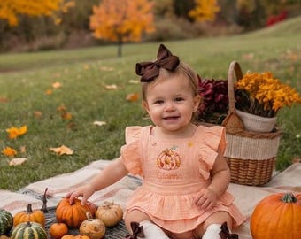 Un pelele de calabaza fruncido para bebé niña, conjunto rosa de burbujas para otoño, pelele de Acción de Gracias y Halloween de estilo clásico, ropa de otoño para niña pequeña