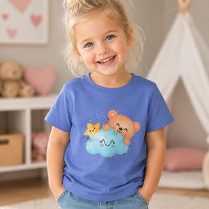 Kawaii Bear on Cloud Toddler Tee | Cute Star Illustration