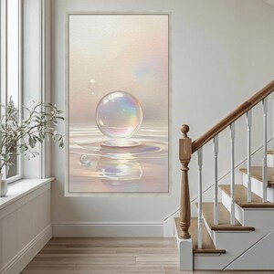 Iridescent Bubble Floating Canvas, Soft Pastel Wall Art, Serene Water Reflection, Minimalist Home Decoration, Modern Abstract Canvas image 6