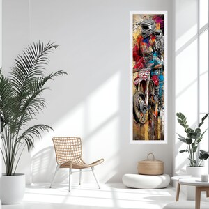 Lienzo largo y estrecho con acción emocionante de motocross, arte mural de motocross extremo, decoración de aventura deportiva, lienzo de escena de carreras dinámicas, R imagen 6