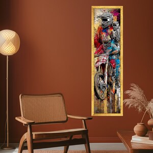 Lienzo largo y estrecho con acción emocionante de motocross, arte mural de motocross extremo, decoración de aventura deportiva, lienzo de escena de carreras dinámicas, R imagen 5
