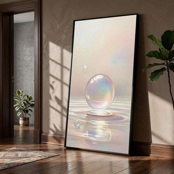 Iridescent Bubble Floating Canvas, Soft Pastel Wall Art, Serene Water Reflection, Minimalist Home Decoration, Modern Abstract Canvas