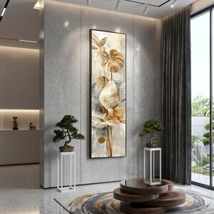 Tela com Folhas Botânicas Neutras, Arte de Parede Tropical Abstrata, Tela Floral Bege, Decoração Moderna com Tema da Natureza, Impressão em Tela Vertical