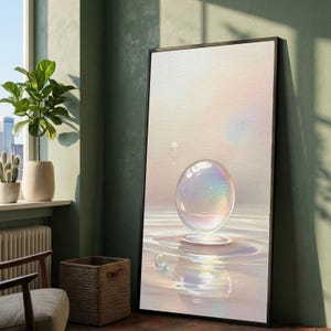 Iridescent Bubble Floating Canvas, Soft Pastel Wall Art, Serene Water Reflection, Minimalist Home Decoration, Modern Abstract Canvas image 2