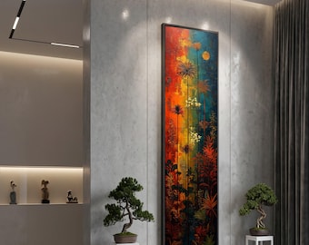 Tropical Sunset Canvas, Abstract Palm Trees Art, Colorful Nature Wall Decor, Vertical Canvas Modern Botanical Wall Art