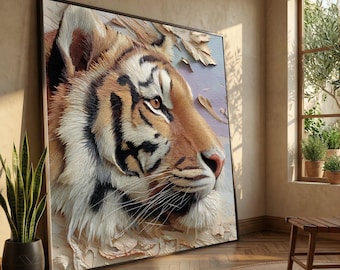 Majestic Tiger Portrait Canvas Wall Art, Wildlife Animal Decor, Nature Safari Canvas, Exotic Big Cat Illustration, Home Art Decoration