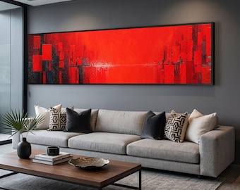 Vibrant Red Abstract Canvas, Modern Geometric Wall Art, Bold Color Block Design, Contemporary Home Decoration, Large Canvas Print