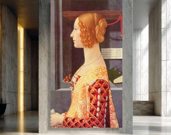 Toile portrait de femme Renaissance, impression d'art de profil, décoration murale de femme classique, toile de costume historique, oeuvre d'art décorative intemporelle