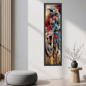 Lienzo largo y estrecho con acción emocionante de motocross, arte mural de motocross extremo, decoración de aventura deportiva, lienzo de escena de carreras dinámicas, R imagen 7
