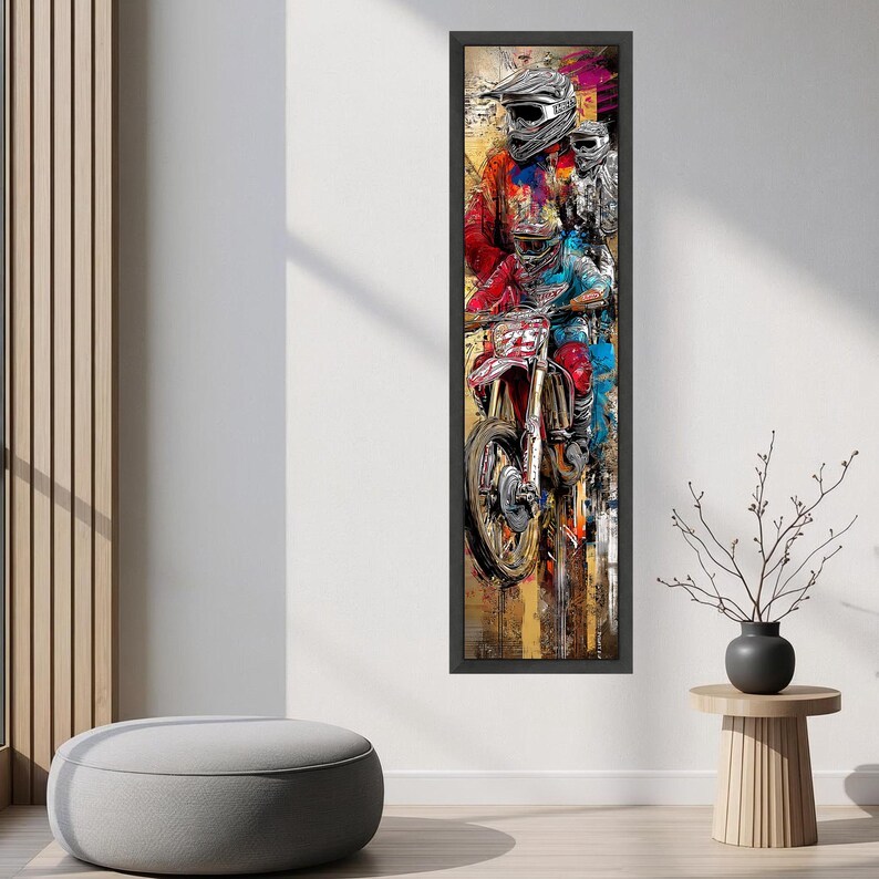 Lienzo largo y estrecho con acción emocionante de motocross, arte mural de motocross extremo, decoración de aventura deportiva, lienzo de escena de carreras dinámicas, R imagen 7