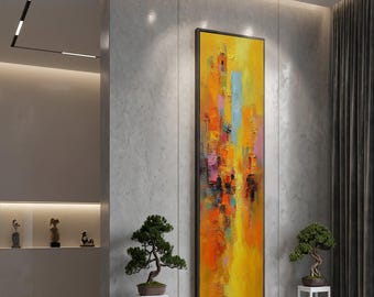 Art mural sur toile paysage urbain vibrant, ligne d'horizon urbaine abstraite, oeuvre d'art moderne pour immeuble de grande hauteur, décoration colorée vue sur la ville