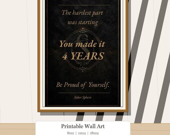Sobriety Wall Art Printable | 4 Years Milestone Digital Download | Recovery Gift