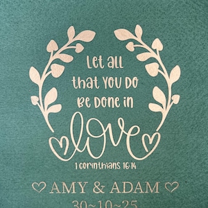 Christian Wedding Gift | Personalised Bible Verse Wall Hanging | 1 Corinthians 16:14 | Custom Names Date | Felt Pennant