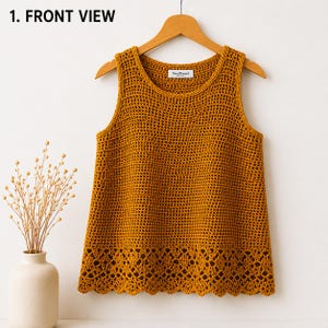Crochet Mesh Tank Top Pattern PDF | Summer Crochet Top | Round Neck Tank | XS–5XL Size Inclusive | Easy Crochet Garment Pattern