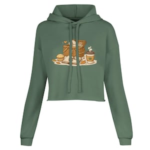 Cottagecore Coffee Cropped Hoodie, Cozy Nature Sweatshirt, Forest Lover Gift