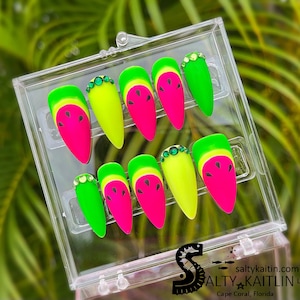Matte Neon Watermelon Gel Press On Nails