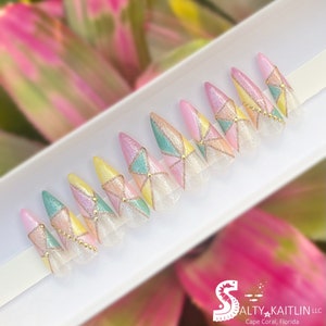 Hand-Painted Pastel Stained-Glass Gel Artificial Nail Art