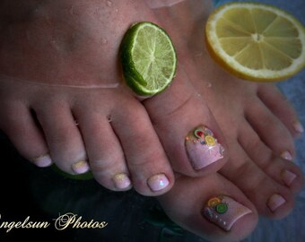 Citrus Sparkle Gel Press On Toenails
