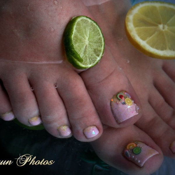 Citrus Sparkle Gel Press On Toenails