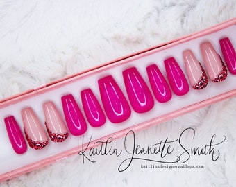 Two Tone Pink with Rhinestone Accents Gel Press On Nails