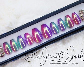 Ultra Chrome & Swarovski Accent Press On Gel Nails
