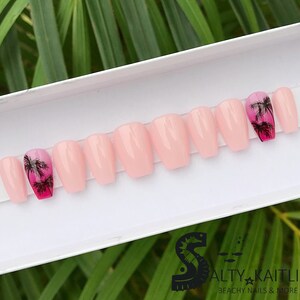 Hand-Painted Ombré Palm Tree Gel Press On Nails