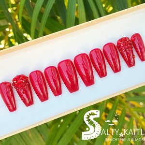 Ombré Red Rhinestone Gel Press On Nails Available in ANY Color