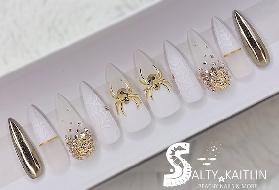 Champagne Crystal Spider Press on Gel Nails | Etsy