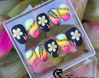 Sunset Plumeria Gel Press On Nails