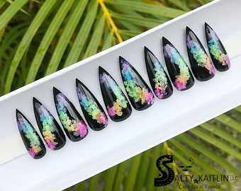 Rainbow Smoke Gel Press On Nails