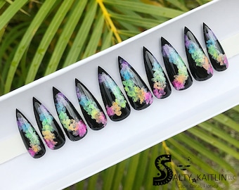 Rainbow Smoke Gel Press On Nails