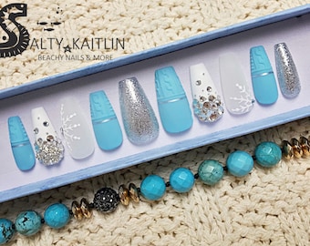 Hand Painted Sweater Weather Press On Gel Nails