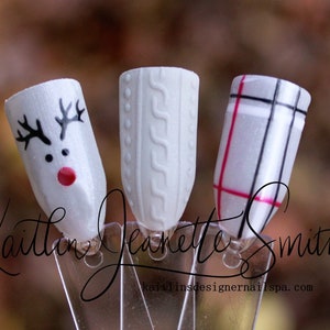 Hand-Painted Reindeer Blanket Plaid Press On Gel Nails