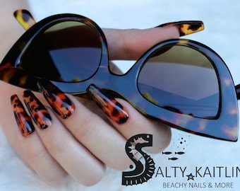 Hand Painted Tortoise Shell Press On Gel Nails
